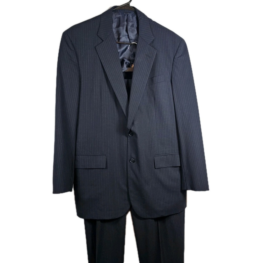 Brooks Brothers Wool Blazer Pants Suit Men 41R Navy 38 Waist Pinstripe Office